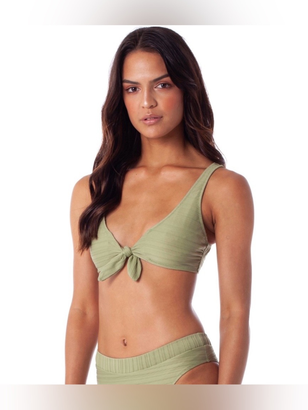 Free People 🆕 Rhythm Olive Textured Tie-Front Triangle Bikini Top only size XL